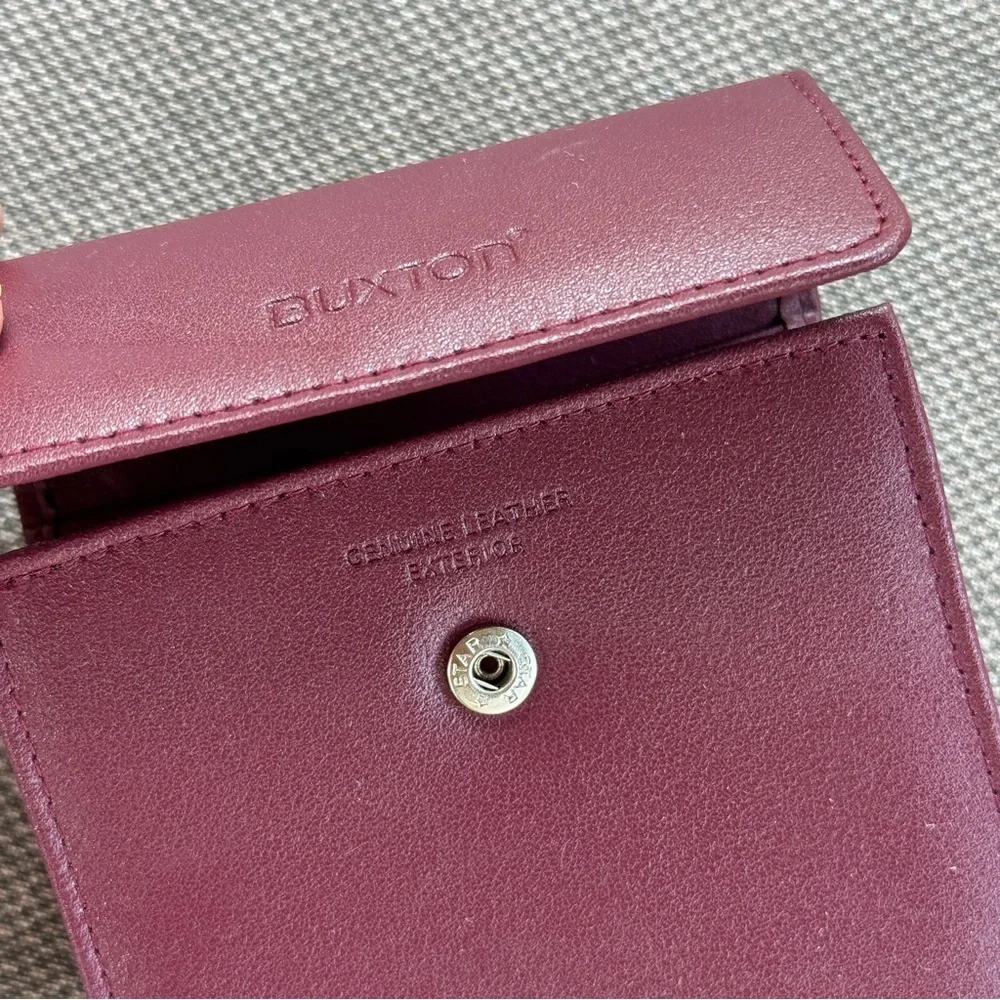 VTG | BUXTON BURGUNDY 100% LEATHER ACCORDION SNAP WALLET QUIET LUXURY DESIGNER